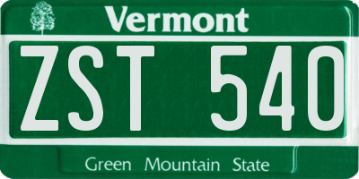 VT license plate ZST540
