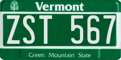 VT license plate ZST567