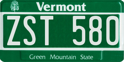 VT license plate ZST580