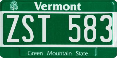 VT license plate ZST583