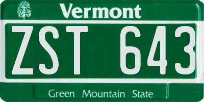 VT license plate ZST643