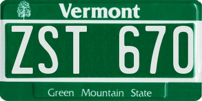 VT license plate ZST670