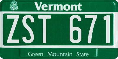 VT license plate ZST671