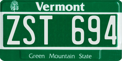 VT license plate ZST694