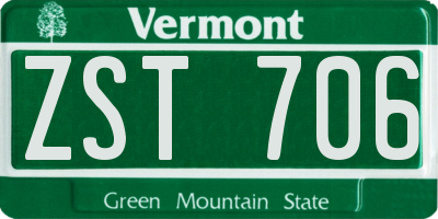 VT license plate ZST706