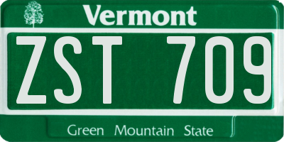 VT license plate ZST709