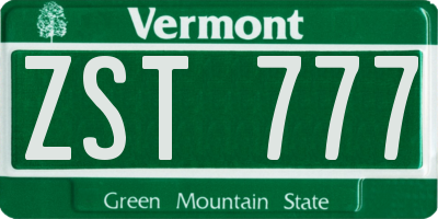 VT license plate ZST777