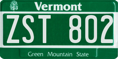VT license plate ZST802