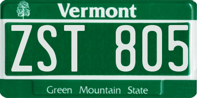 VT license plate ZST805