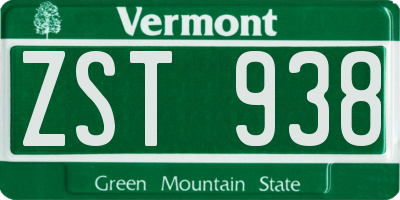 VT license plate ZST938