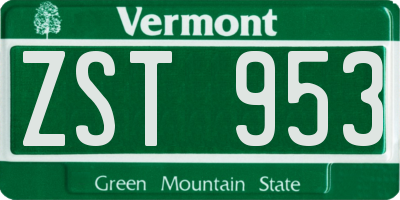 VT license plate ZST953