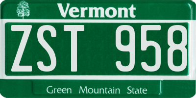 VT license plate ZST958