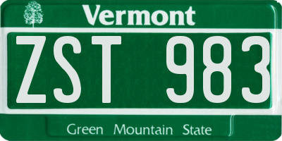 VT license plate ZST983