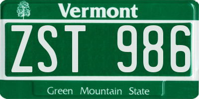 VT license plate ZST986