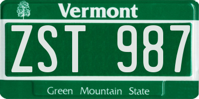 VT license plate ZST987