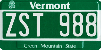 VT license plate ZST988