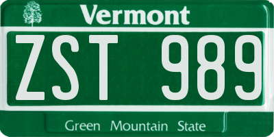 VT license plate ZST989