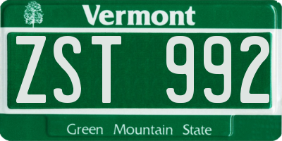 VT license plate ZST992