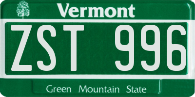 VT license plate ZST996