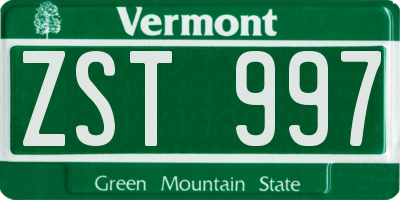 VT license plate ZST997