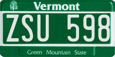 VT license plate ZSU598