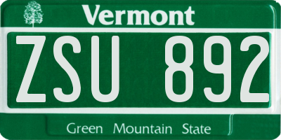 VT license plate ZSU892