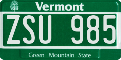VT license plate ZSU985