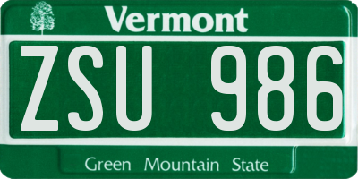 VT license plate ZSU986