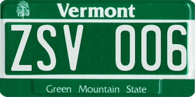 VT license plate ZSV006