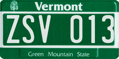 VT license plate ZSV013