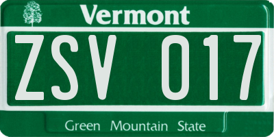 VT license plate ZSV017