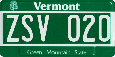 VT license plate ZSV020