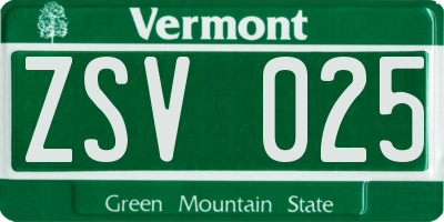 VT license plate ZSV025