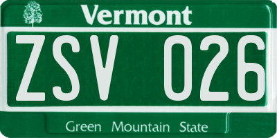 VT license plate ZSV026