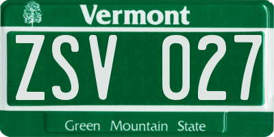 VT license plate ZSV027