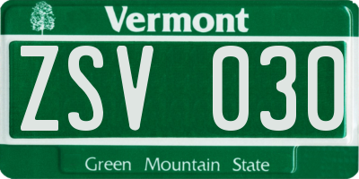 VT license plate ZSV030
