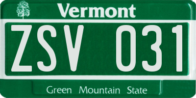 VT license plate ZSV031