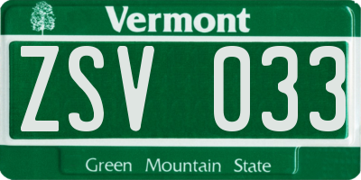 VT license plate ZSV033