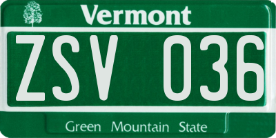 VT license plate ZSV036