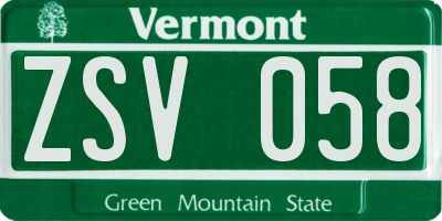 VT license plate ZSV058