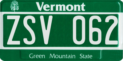 VT license plate ZSV062