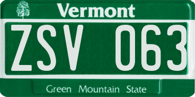 VT license plate ZSV063