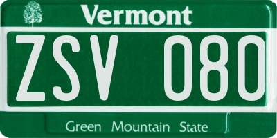 VT license plate ZSV080