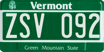 VT license plate ZSV092