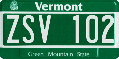 VT license plate ZSV102