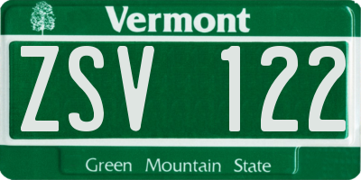 VT license plate ZSV122