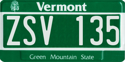 VT license plate ZSV135