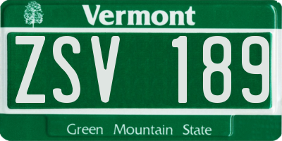 VT license plate ZSV189