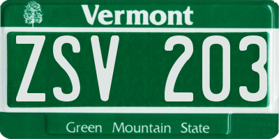 VT license plate ZSV203
