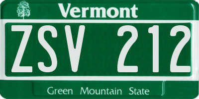 VT license plate ZSV212